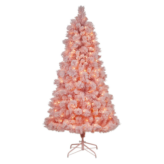 Árbol de Navidad de cachemira rosa de 7 pies con 300 luces y 599 ramas flexibles