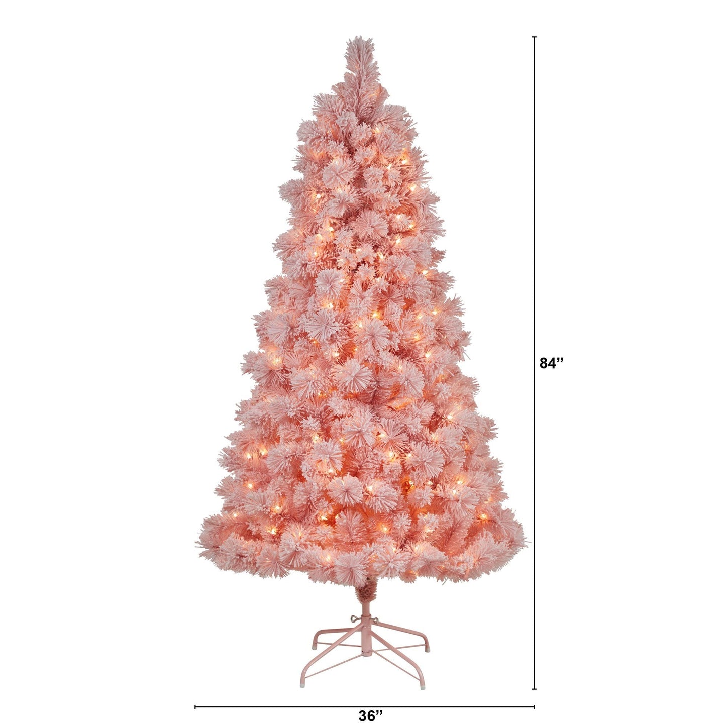 Árbol de Navidad de cachemira rosa de 7 pies con 300 luces y 599 ramas flexibles