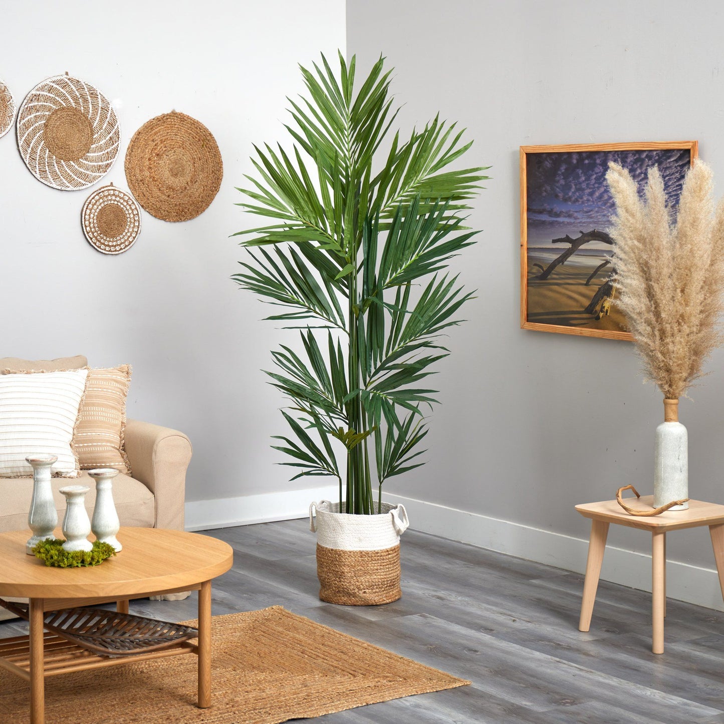 7’ Kentia Artificial Palm in Handmade Natural Jute and Cotton Planter