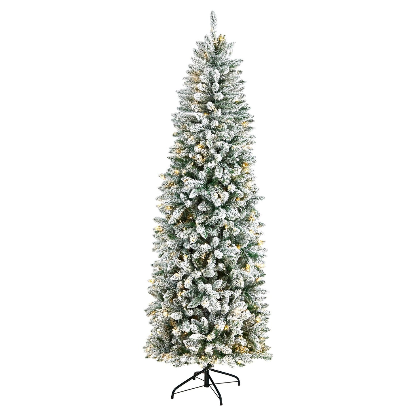 Sapin de Noël de Montréal floqué mince de 7 pi avec 300 lumières LED blanc chaud et 995 branches pliables