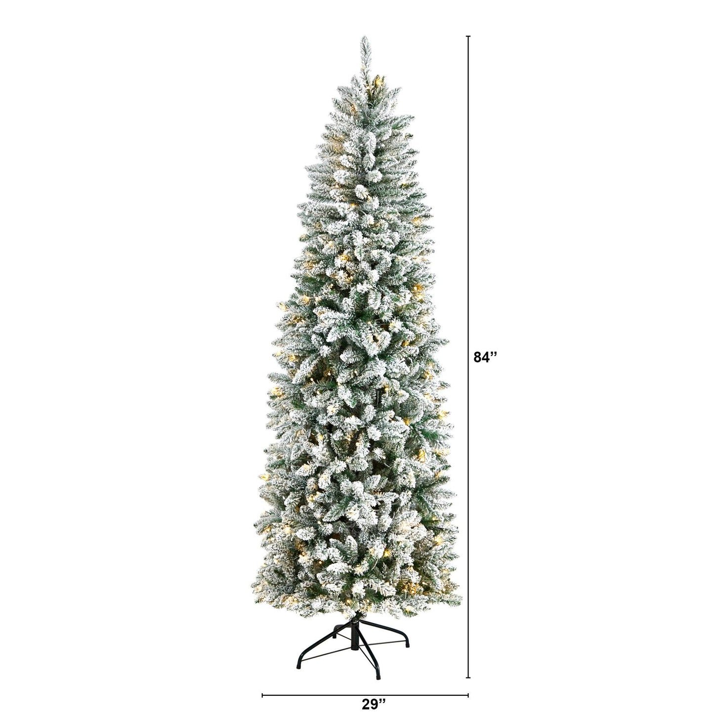 Sapin de Noël de Montréal floqué mince de 7 pi avec 300 lumières LED blanc chaud et 995 branches pliables