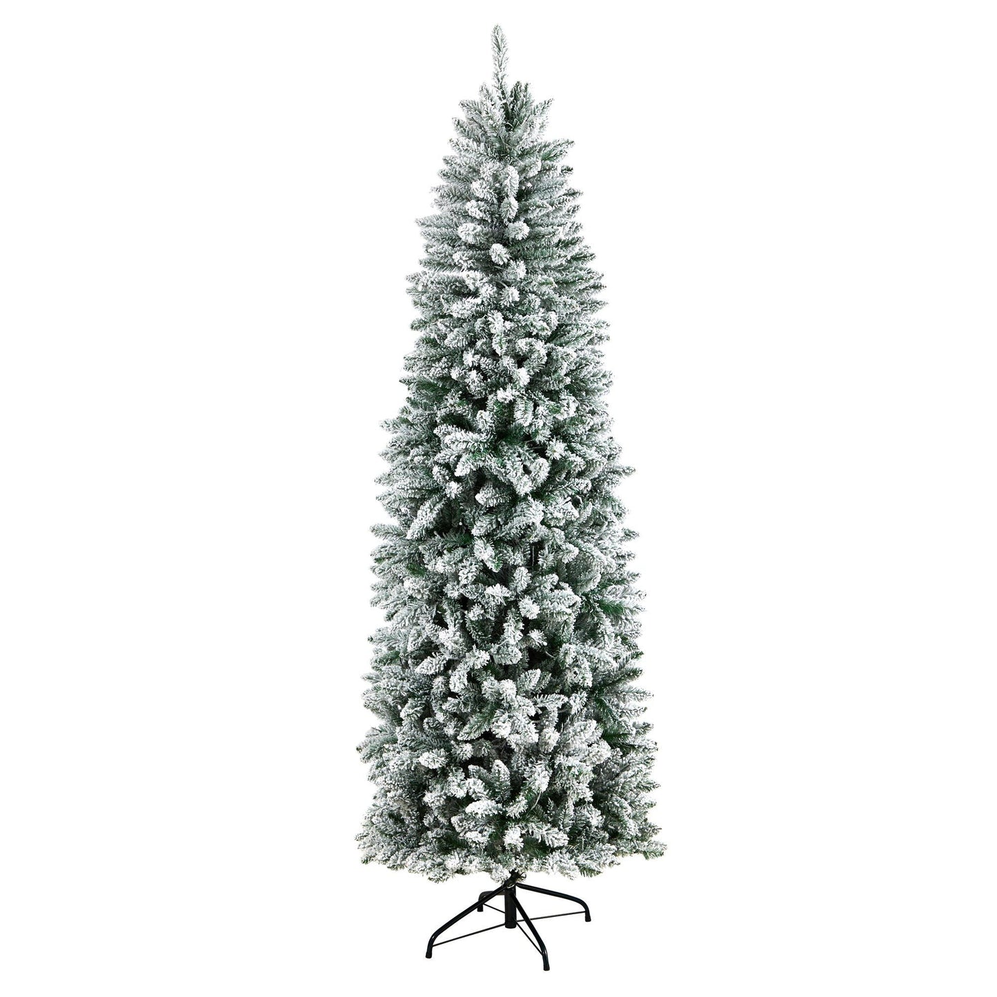 Sapin de Noël de Montréal floqué mince de 7 pi avec 300 lumières LED blanc chaud et 995 branches pliables