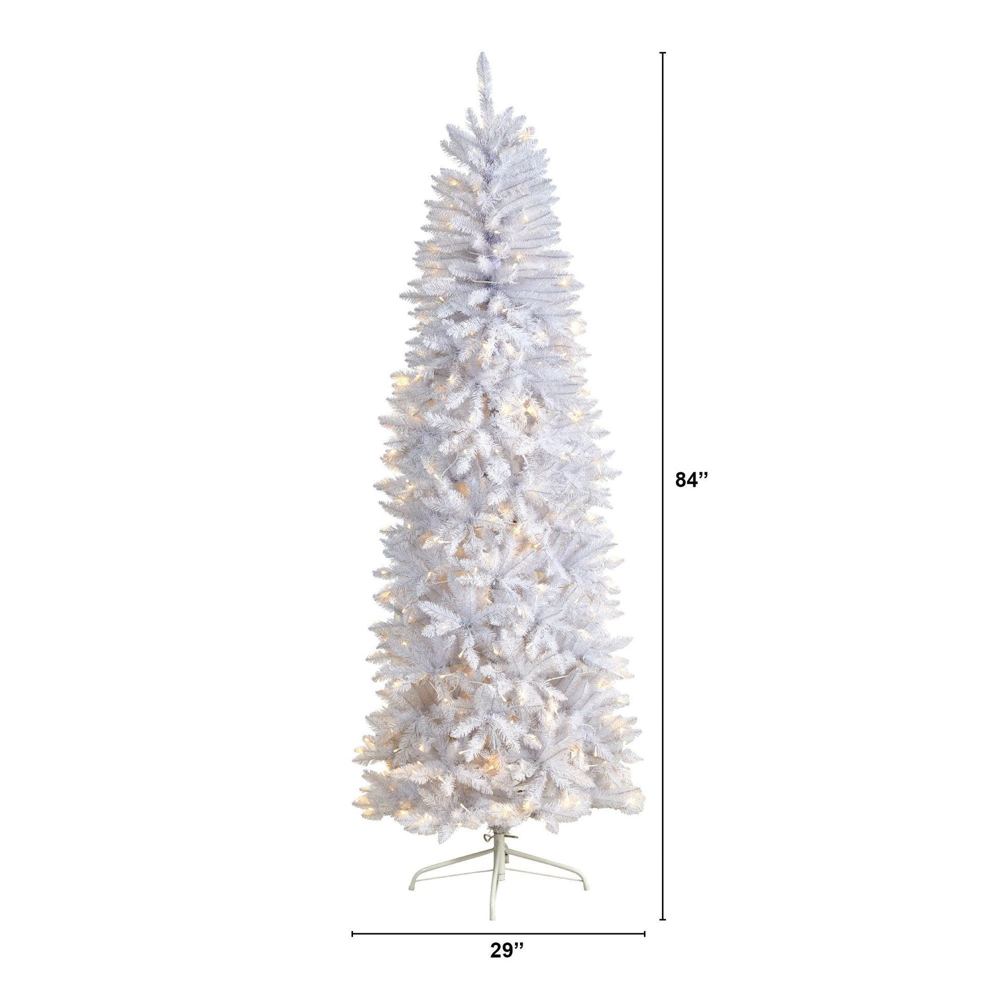 7’ Slim White Artificial Christmas Tree with 300 Warm White LED Lights and 955 Bendable Branches - White - Nearly