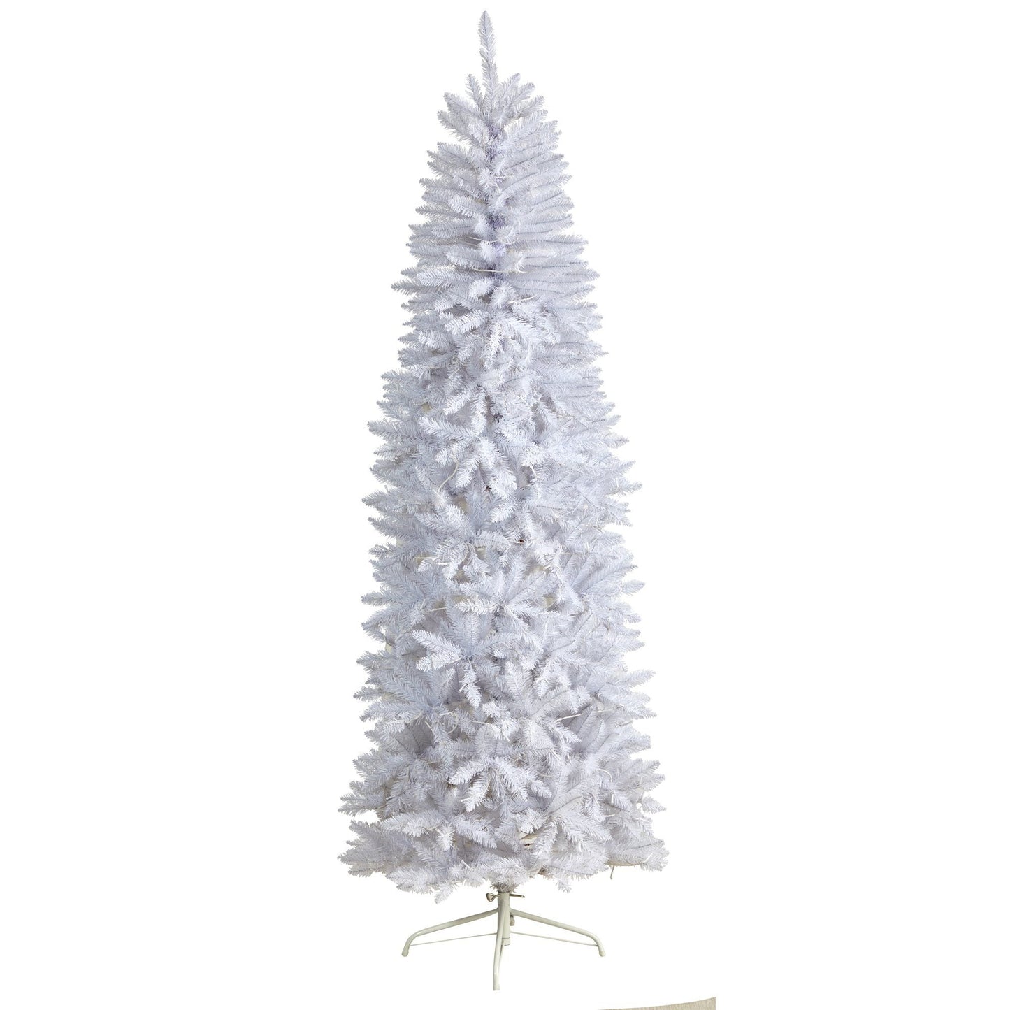 7’ Slim White Artificial Christmas Tree with 300 Warm White LED Lights and 955 Bendable Branches