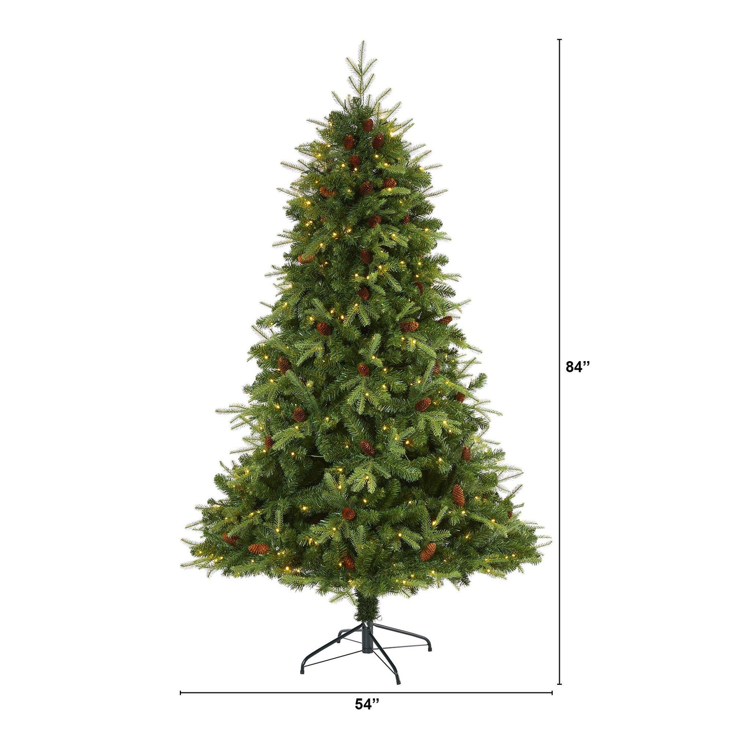 Árbol de Navidad artificial de abeto Wellington de 7 pies con apariencia natural, 400 luces LED transparentes y piñas