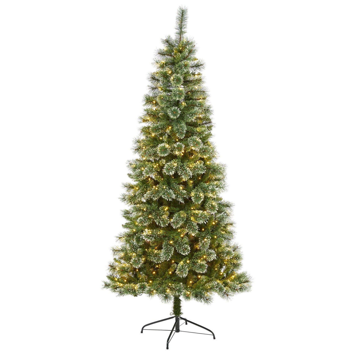 Sapin de Noël artificiel Wisconsin Slim Snow Tip de 7 pi avec 400 lumières LED transparentes