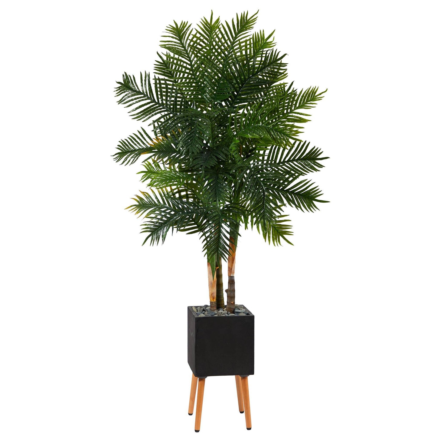 Palmera artificial de areca de 70” en macetero negro con soporte