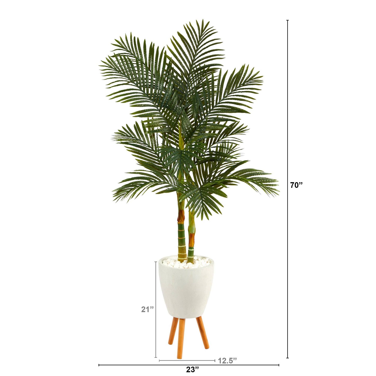 70” Golden Cane Artificial Palm Tree in White Planter with Stand