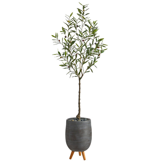 70” Olive Artificial Tree in Gray Planter with Stand