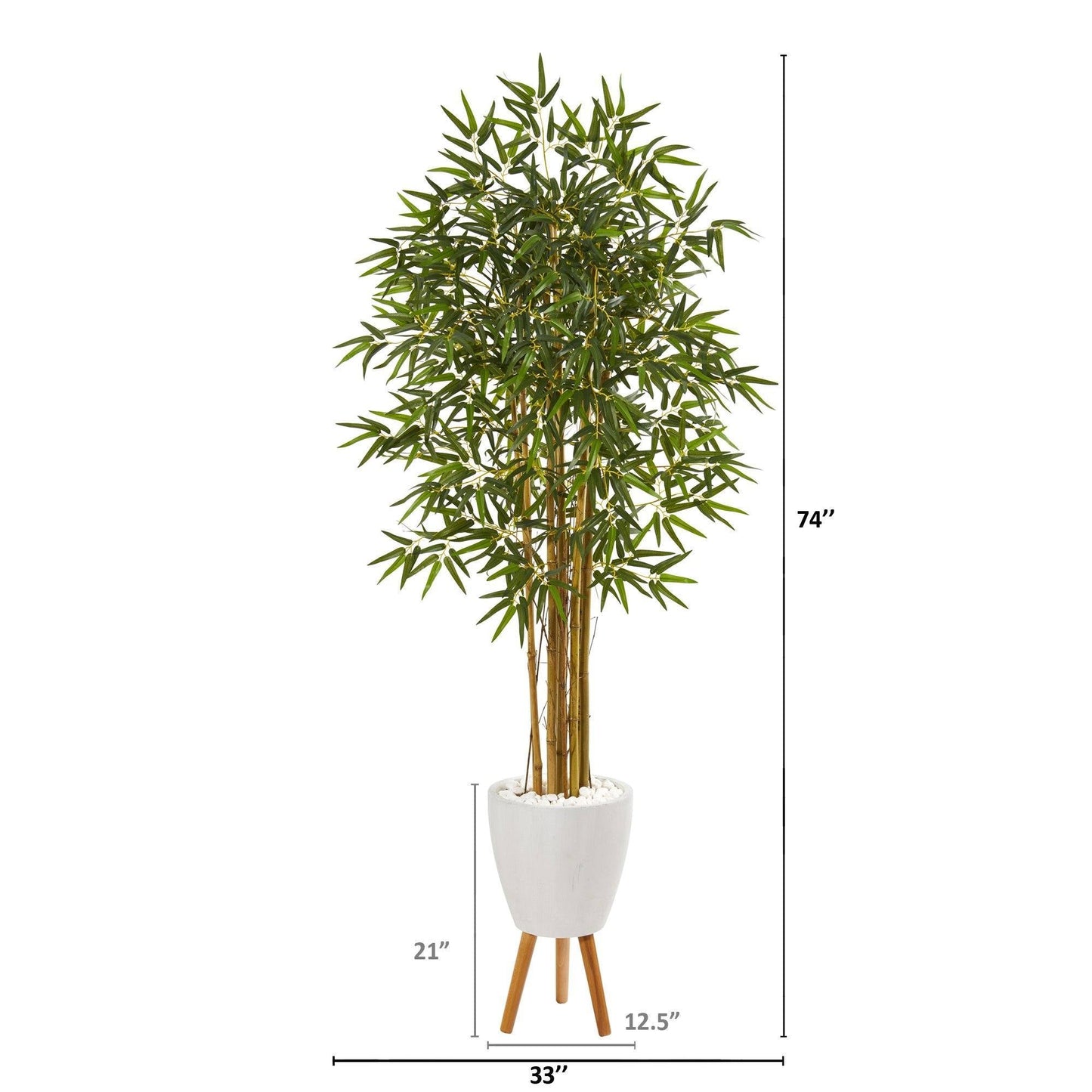 Árbol artificial de bambú Multi Bambusa de 74” en maceta blanca con soporte