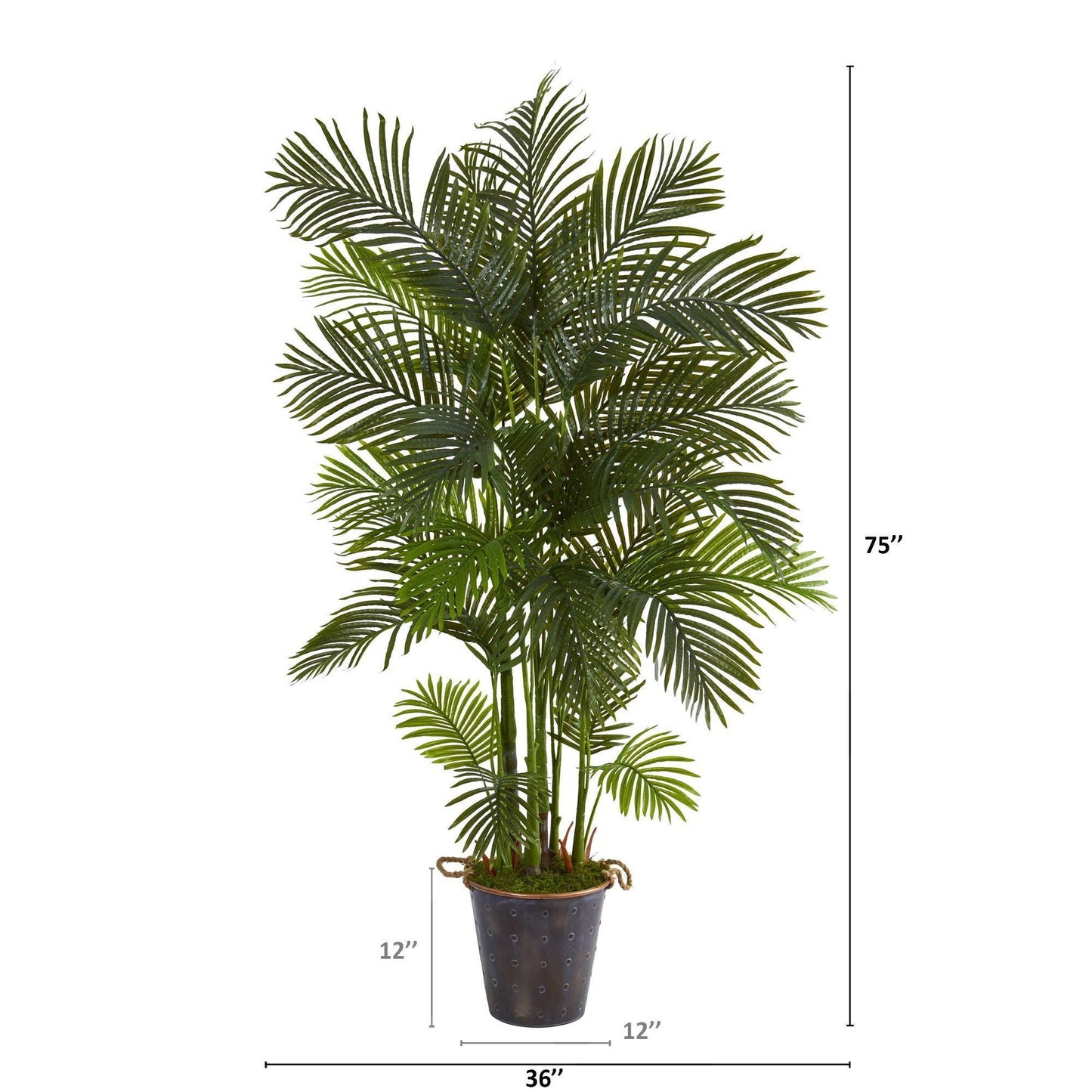 75” Areca Palm Artificial Tree in Decorative Metal Pail with Rope