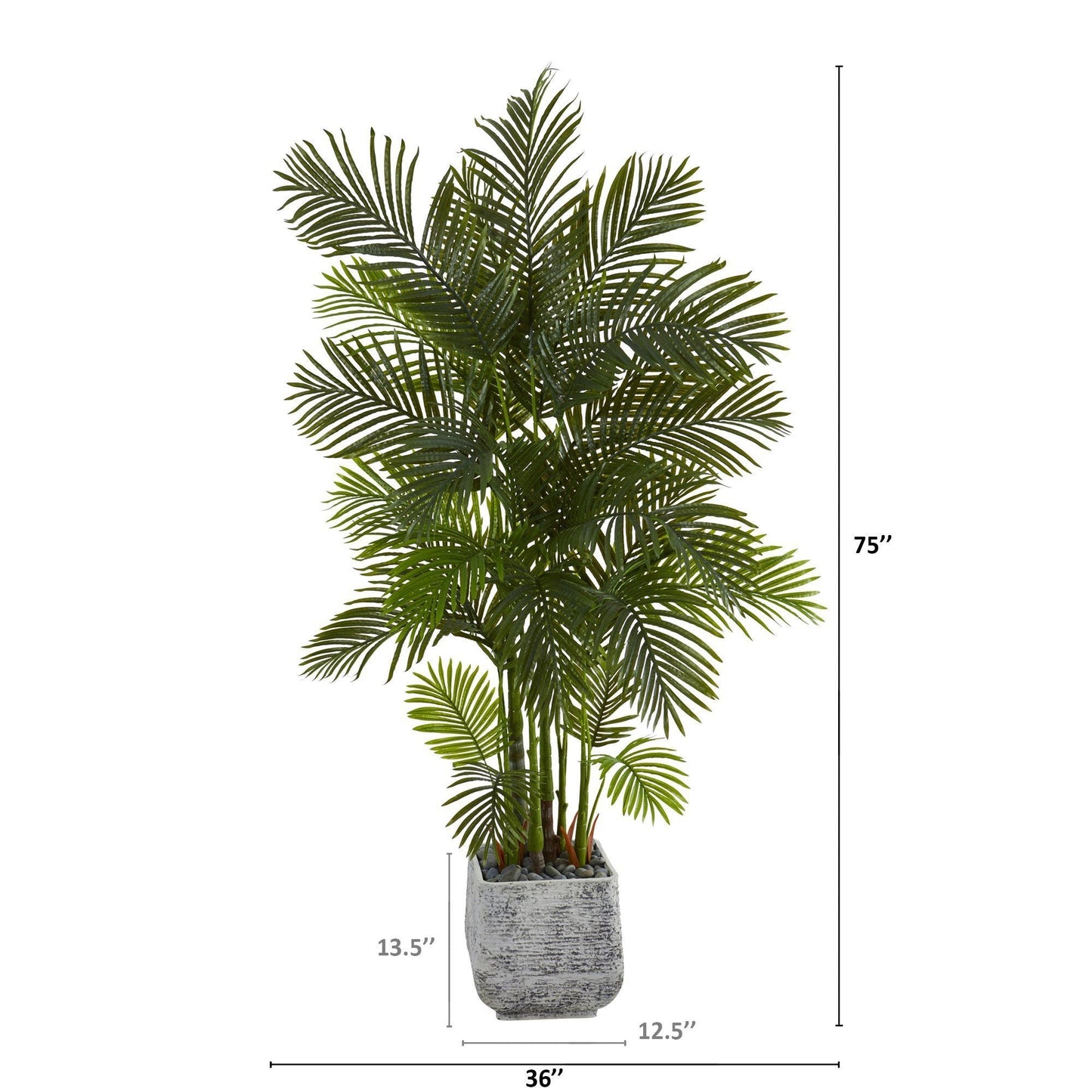 Palmier artificiel Areca de 75 po dans une jardinière blanche