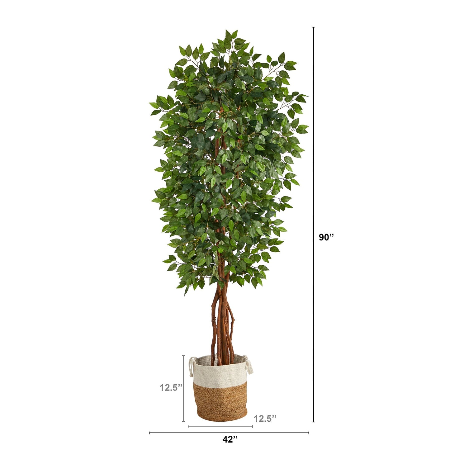 7.5' Artificial Deluxe Ficus Tree with Handmade Jute & Cotton Basket