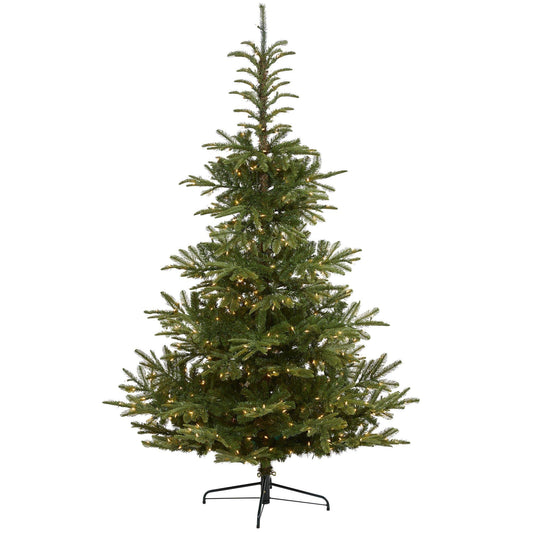 7.5’ Layered Washington Spruce Artificial Christmas Tree with 550 Clear LED Lights and 1325 Bendable Branches - Green