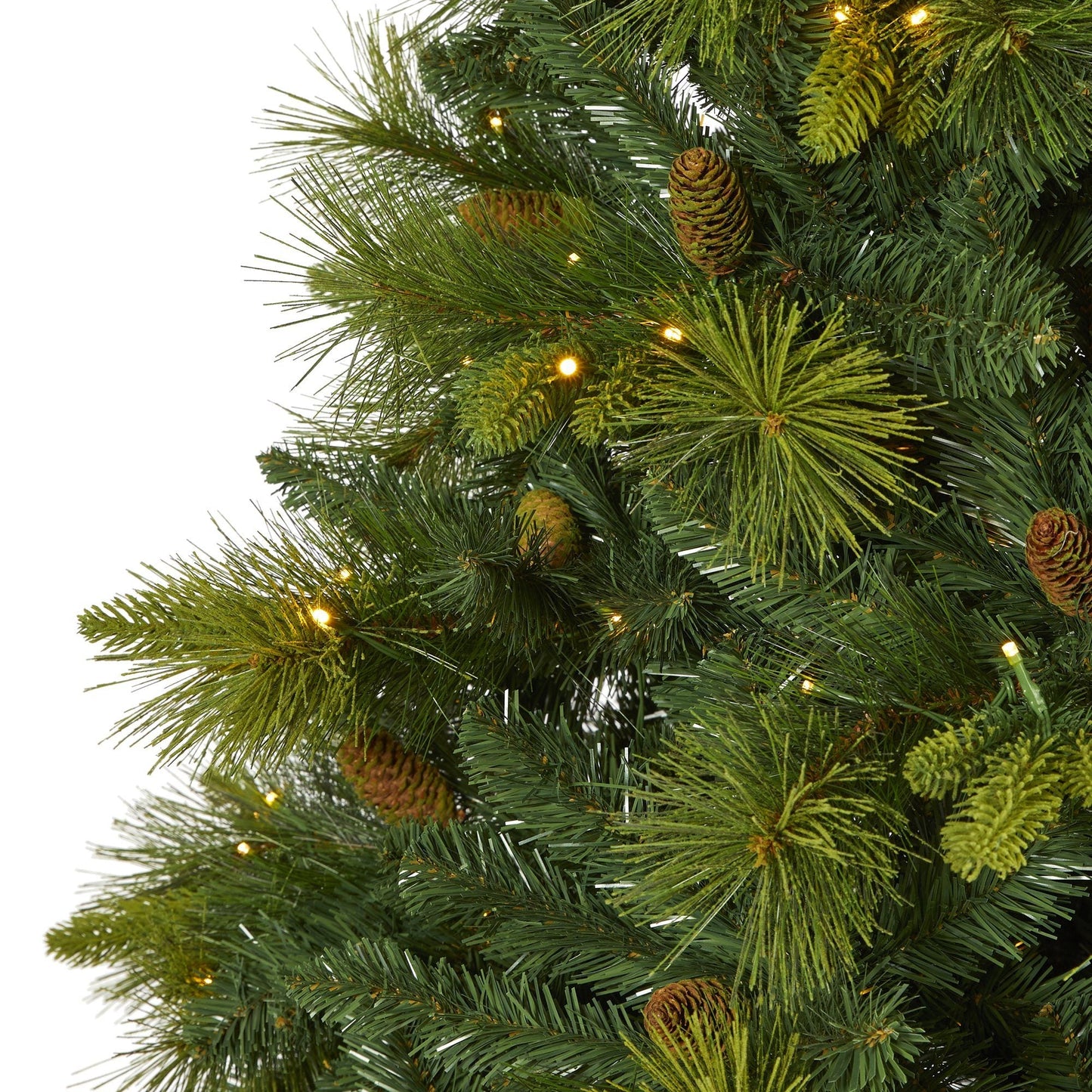 Árbol de Navidad artificial de pino mixto de Carolina del Norte de 7,5 pies con 470 luces LED de color blanco cálido, 1895 ramas flexibles y piñas