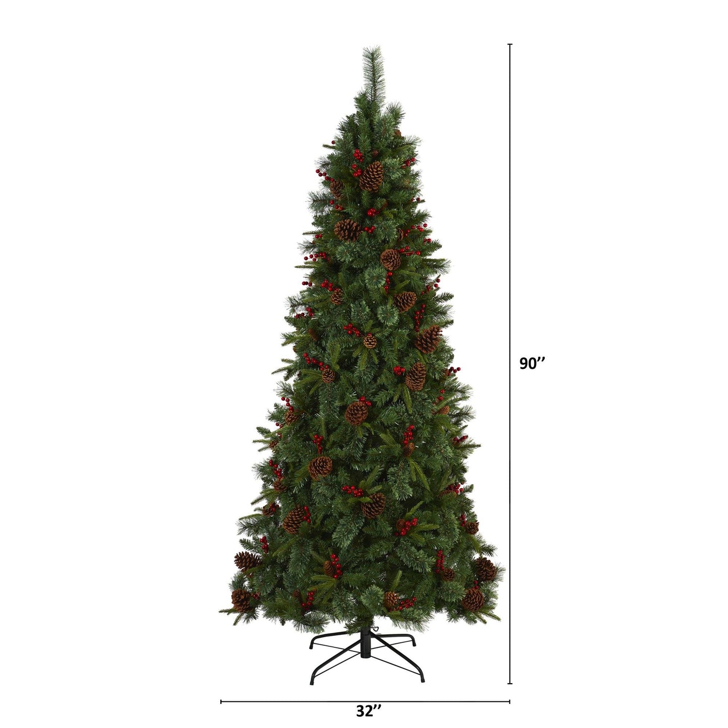 Árbol de Navidad artificial de pino noruego mixto de 7,5 pies con 450 luces LED transparentes, piñas y bayas