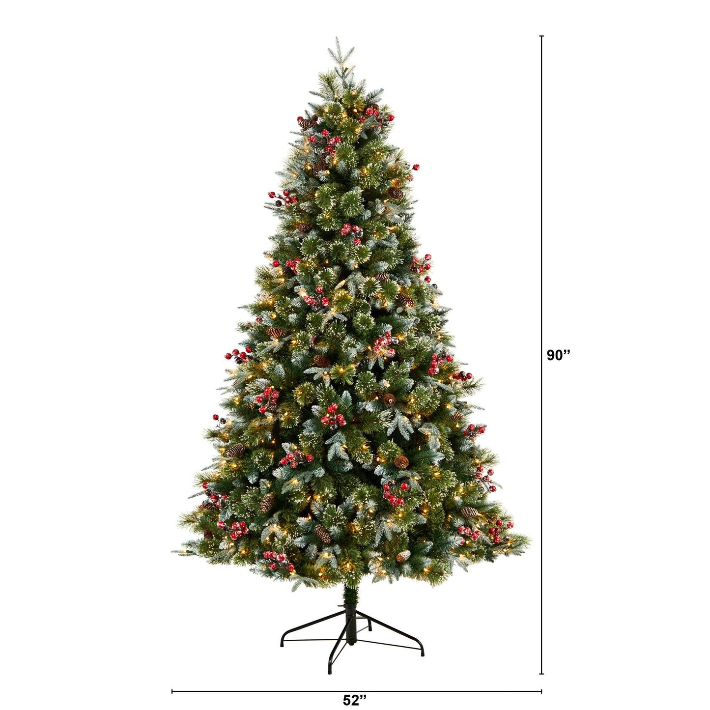 Arbre de 7,5 pi avec sapin de peuplier enneigé et 450 lumières LED, baies et pommes de pin