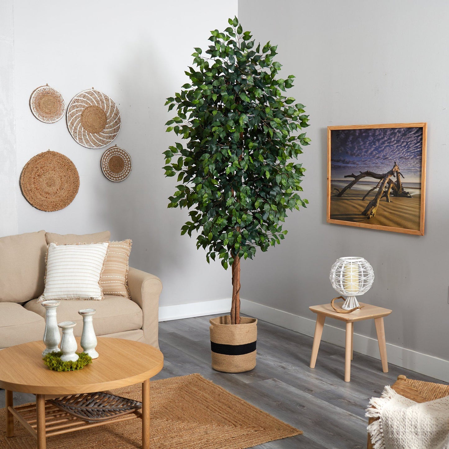 8’ Ficus Artificial Tree in Handmade Natural Cotton Planter