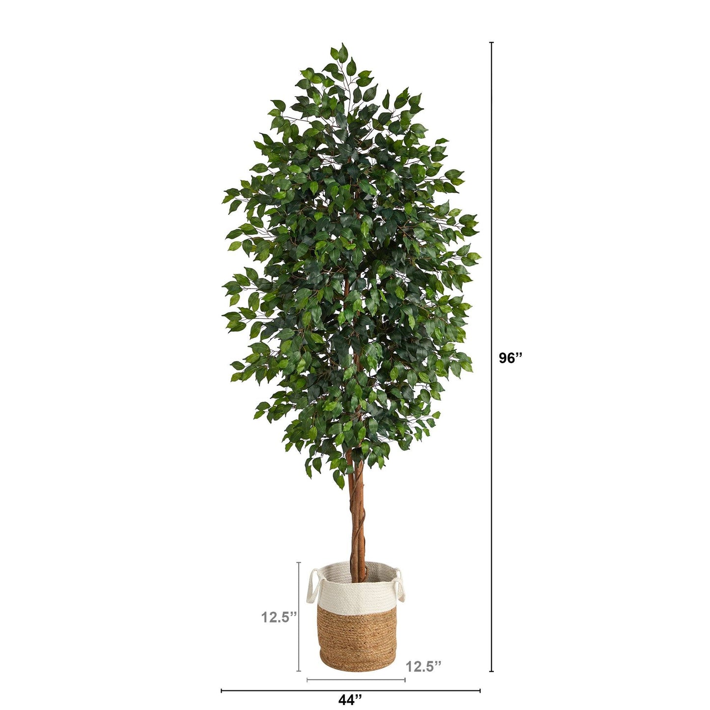 Arbre artificiel Ficus de 8 pi avec jardinière en jute et coton naturels faits à la main