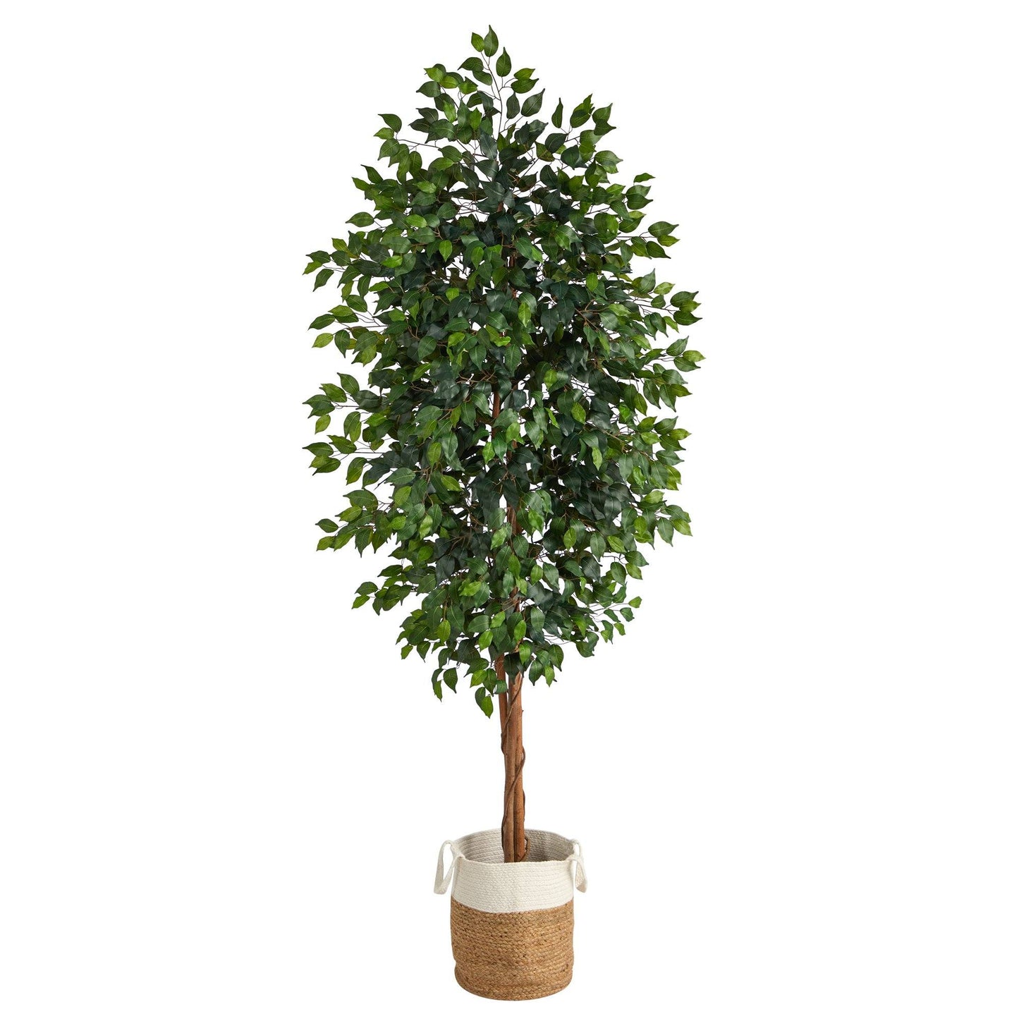 Arbre artificiel Ficus de 8 pi avec jardinière en jute et coton naturels faits à la main