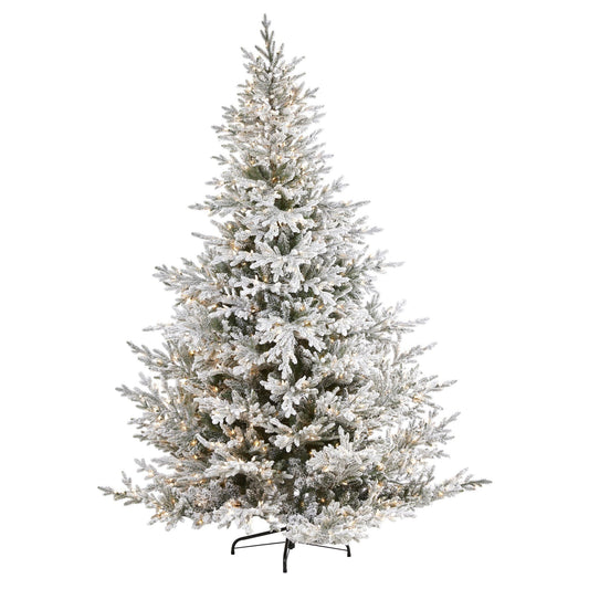 Árbol de Navidad artificial de abeto de Fraser flocado de 8 pies con 800 luces blancas cálidas y 4892 ramas flexibles