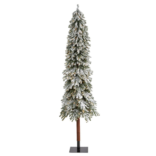 Árbol de Navidad artificial Grand Alpine flocado de 8 pies con 500 luces y 1051 ramas sobre tronco natural