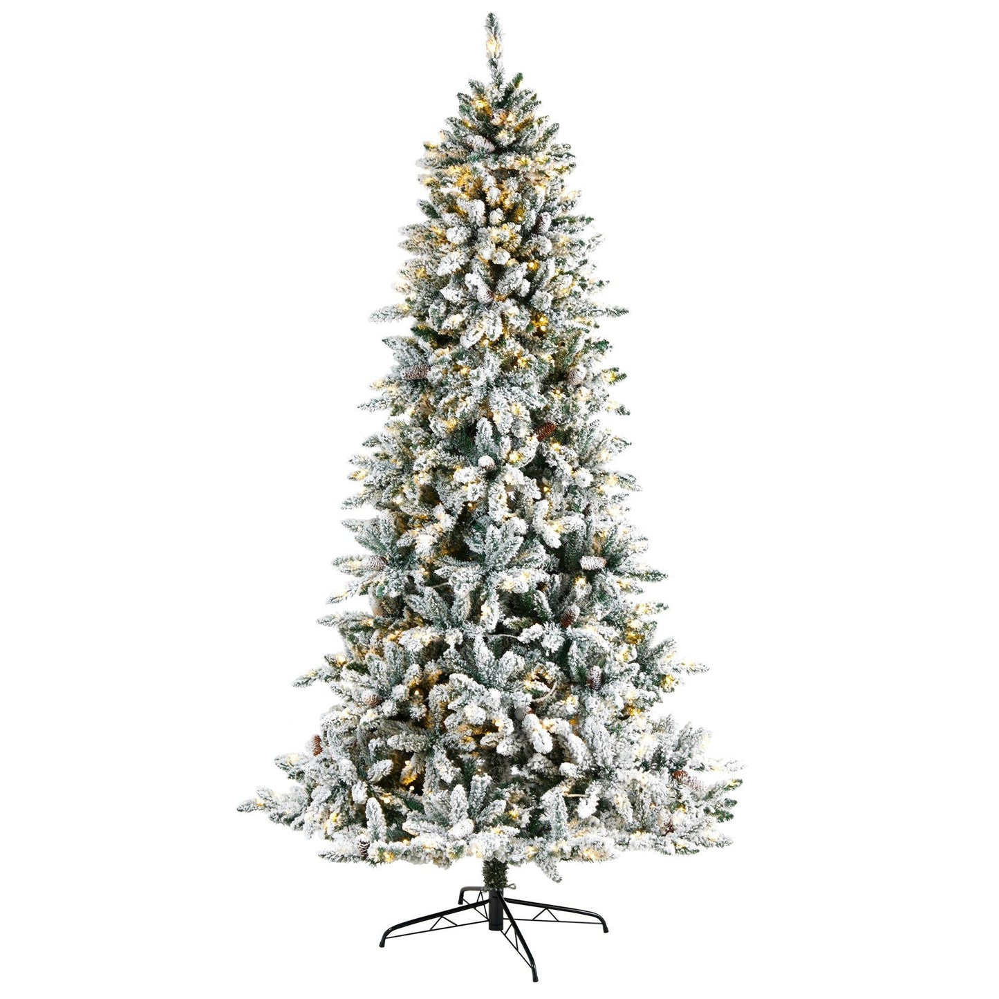 8’ Flocked Livingston Fir Artificial Christmas Tree with Pine Cones and 500 Clear Warm LED Lights