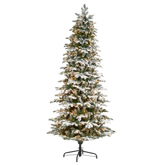 8’ Flocked North Carolina Fir Artificial Christmas Tree with 650 Warm White Lights and 2593 Branches