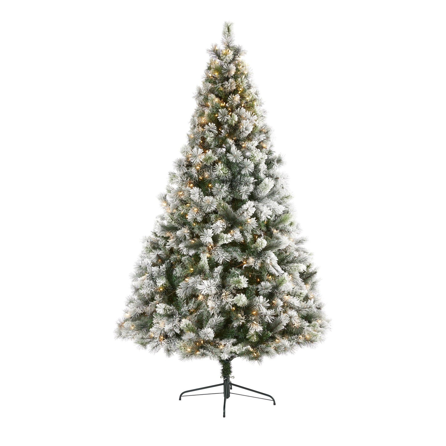 Árbol de Navidad artificial de pino de Oregón flocado de 8 pies con 500 luces transparentes y 1172 ramas flexibles