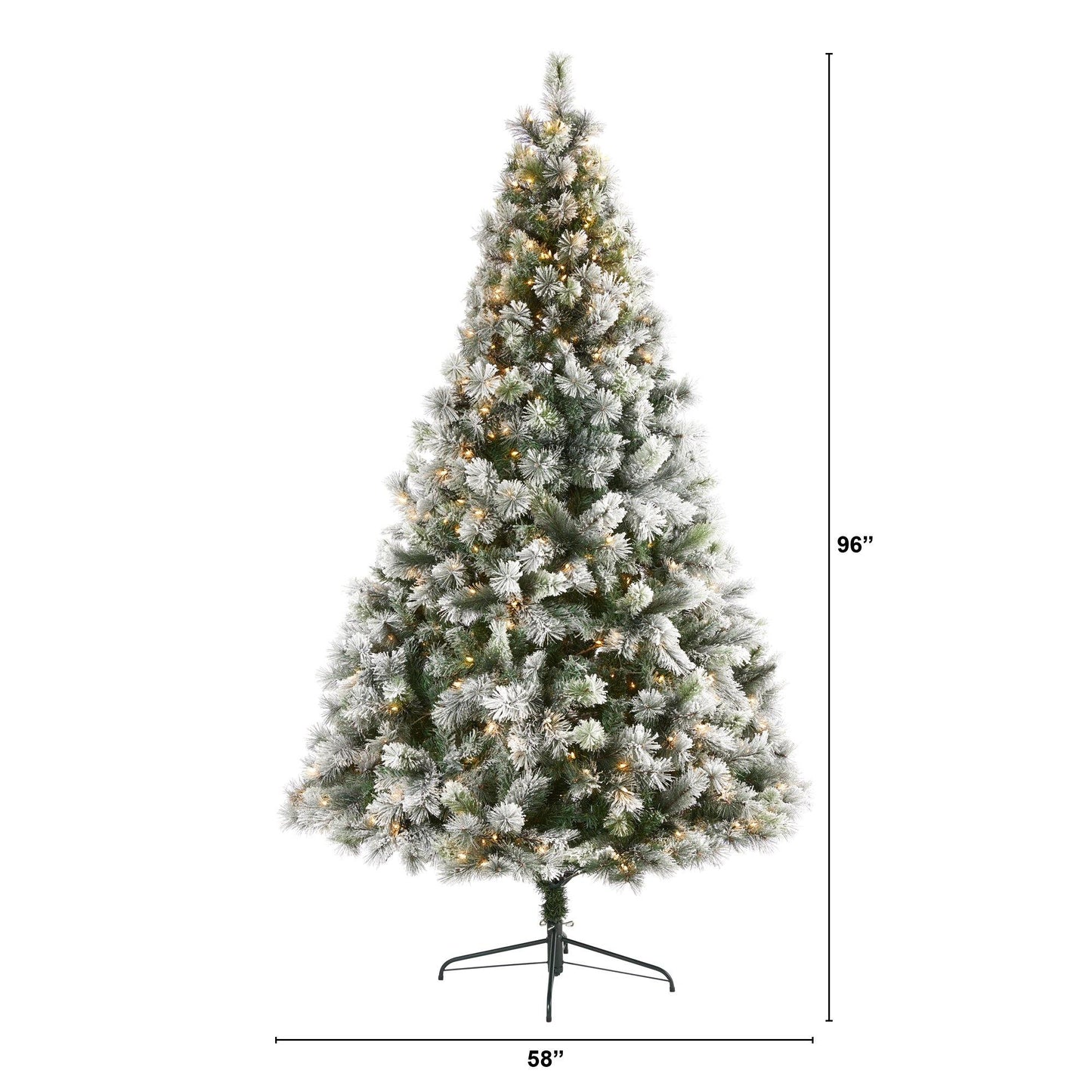 Árbol de Navidad artificial de pino de Oregón flocado de 8 pies con 500 luces transparentes y 1172 ramas flexibles