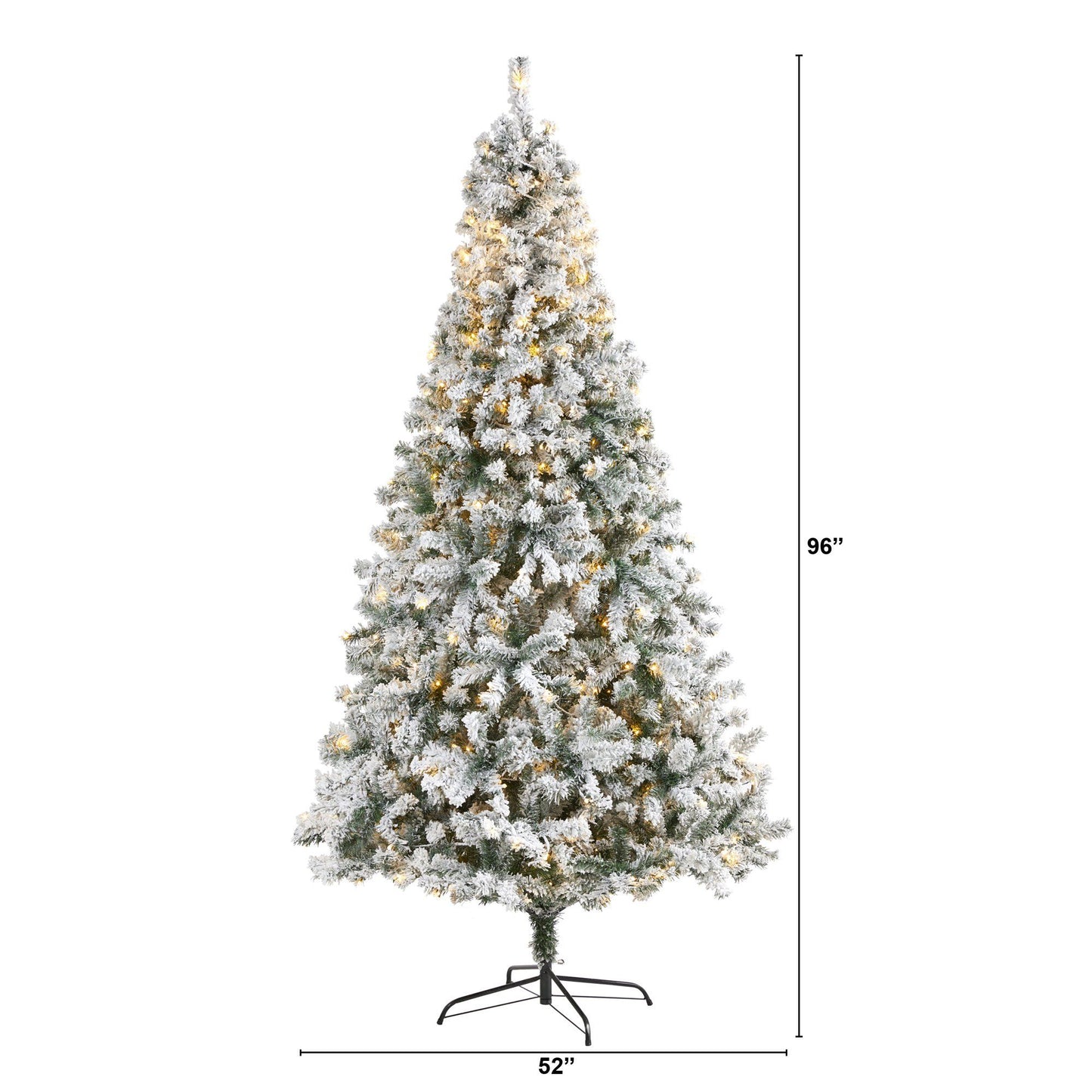 Sapin de Noël artificiel en épicéa floqué de 8 pi avec 500 lumières LED transparentes et 1186 branches pliables