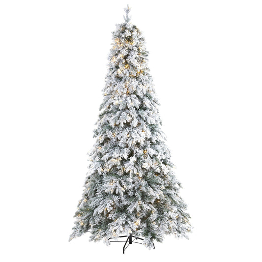 Árbol de Navidad artificial de pino mixto de Vermont flocado de 8 pies con 600 luces LED