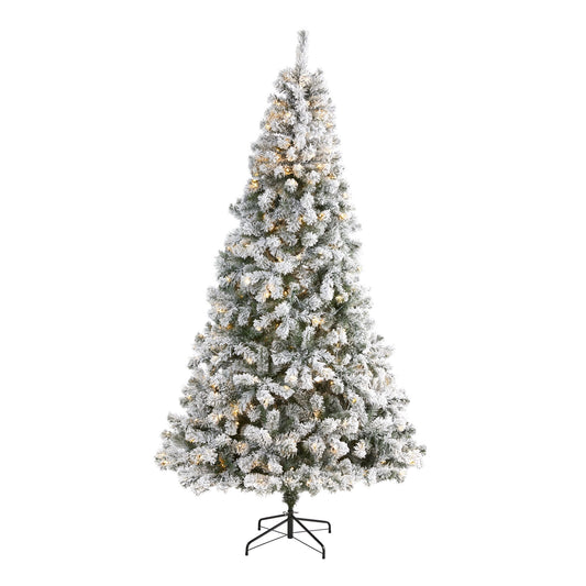 Sapin de Noël artificiel floqué de Virginie-Occidentale de 8 pi avec 500 lumières LED transparentes