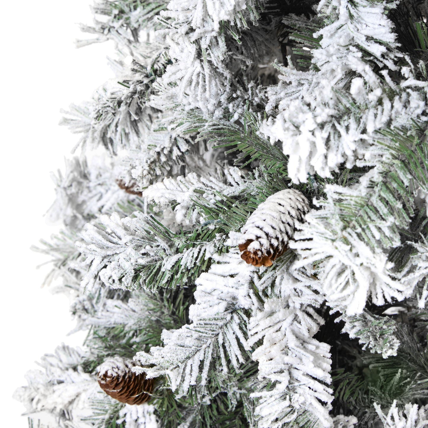 Árbol de Navidad artificial de pino de montaña de río blanco flocado de 8 pies con piñas