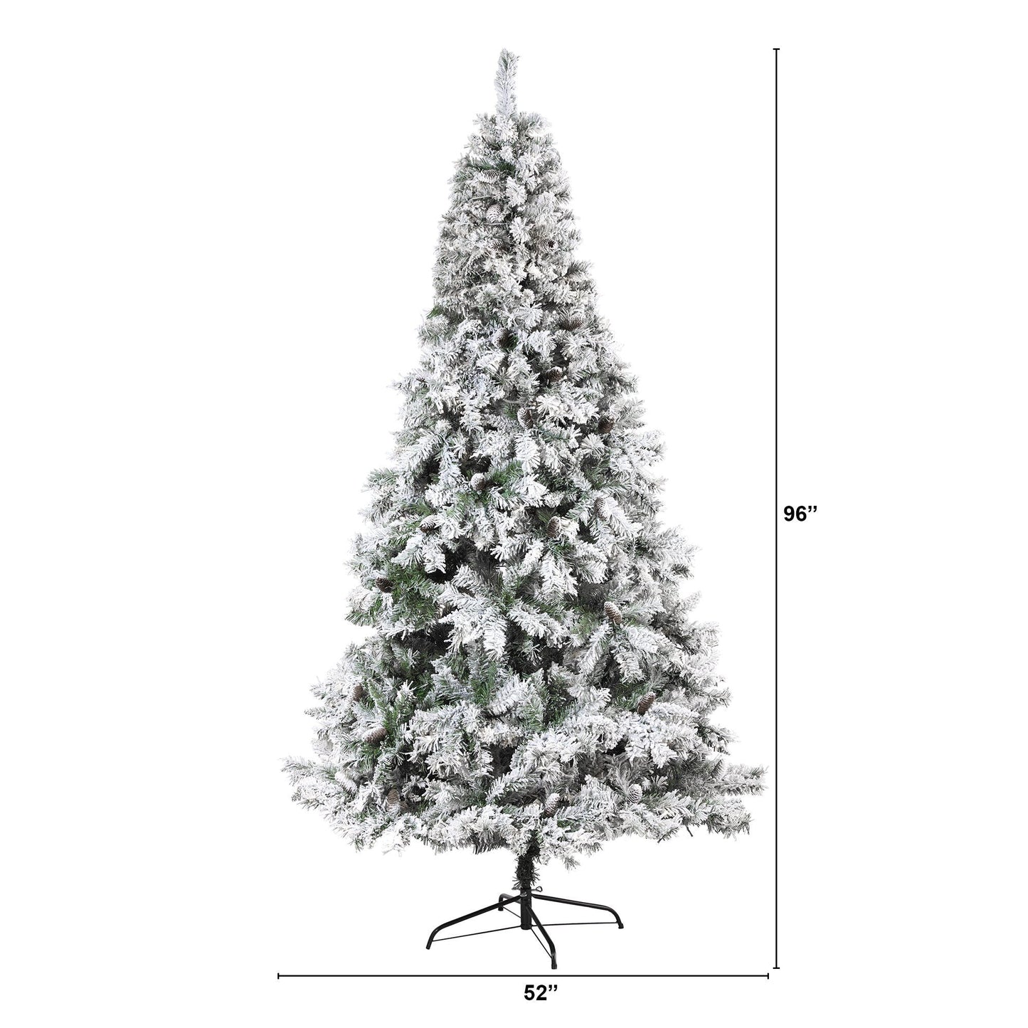 Árbol de Navidad artificial de pino de montaña de río blanco flocado de 8 pies con piñas