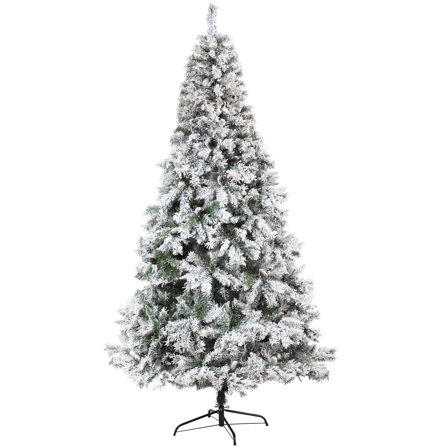 Árbol de Navidad artificial de pino de montaña de río blanco flocado de 8 pies con piñas