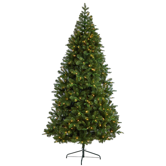 8’ Grand Teton Spruce Flat Back Tree with 280 Warm White LED Lights and 1208 Bendable Branches