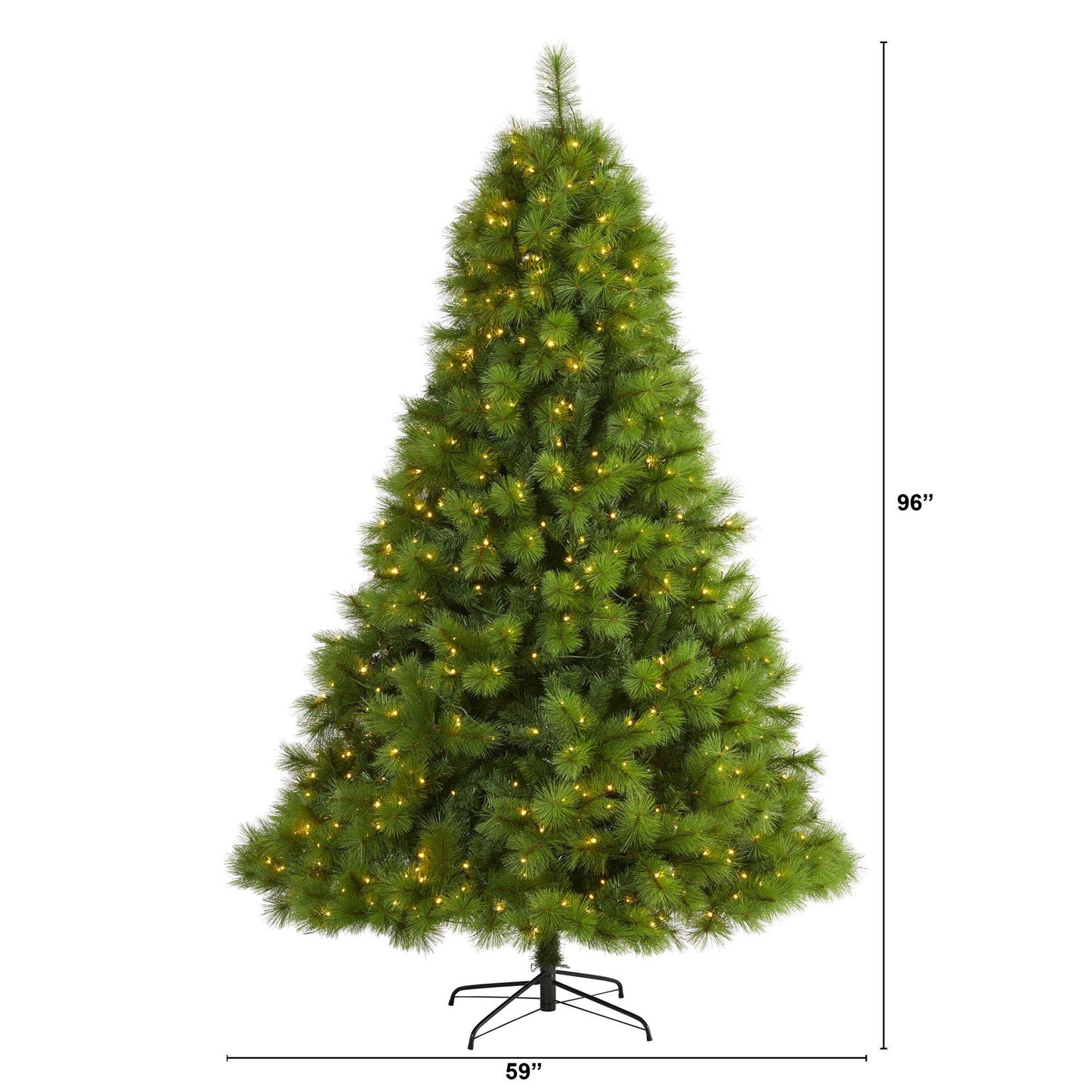 Árbol de Navidad artificial de pino silvestre verde de 8 pies con 600 luces LED transparentes