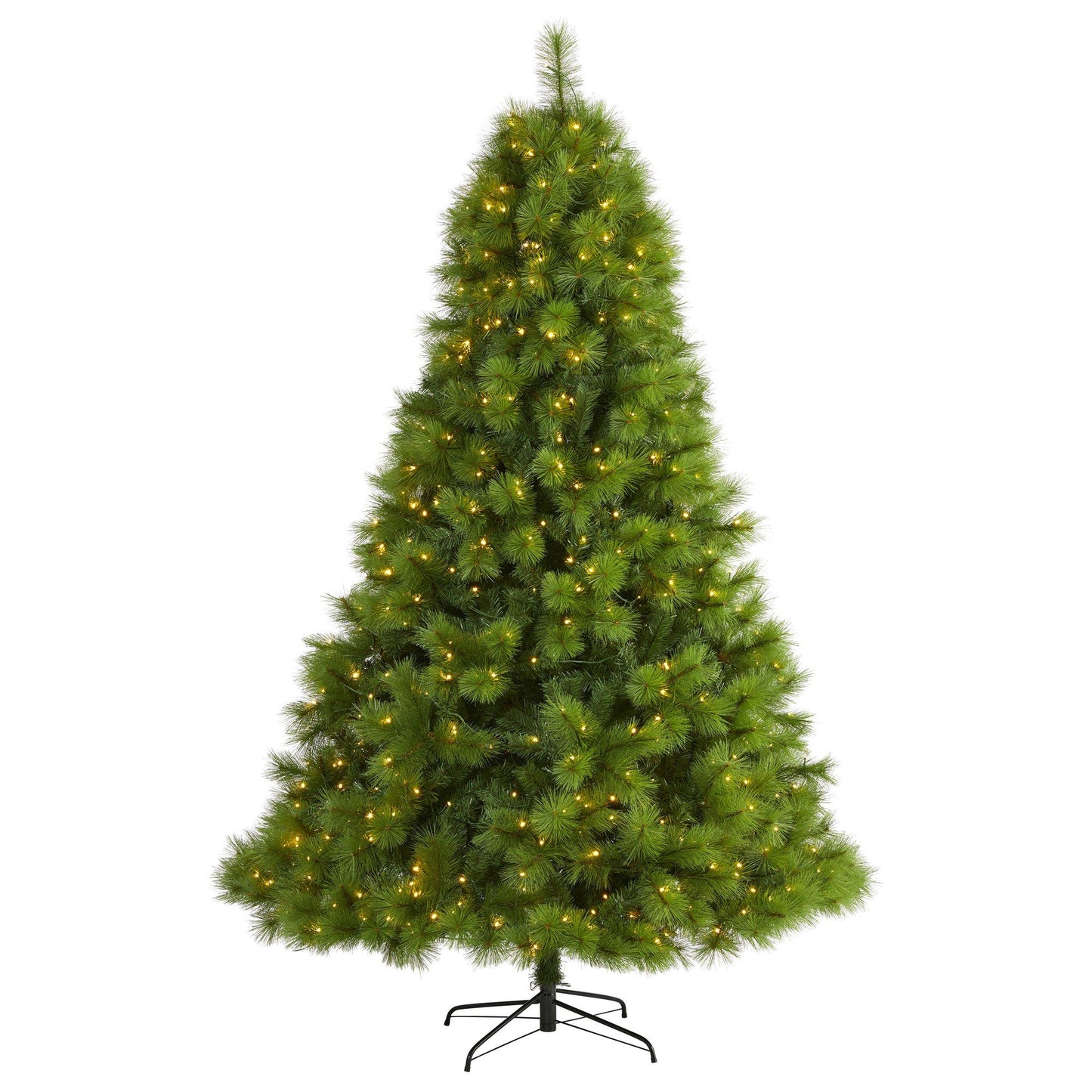 Árbol de Navidad artificial de pino silvestre verde de 8 pies con 600 luces LED transparentes