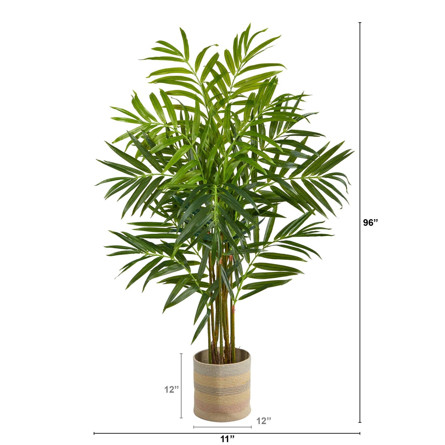 8’ King Palm Artificial Tree in Handmade Natural Cotton Multicolored Woven Planter