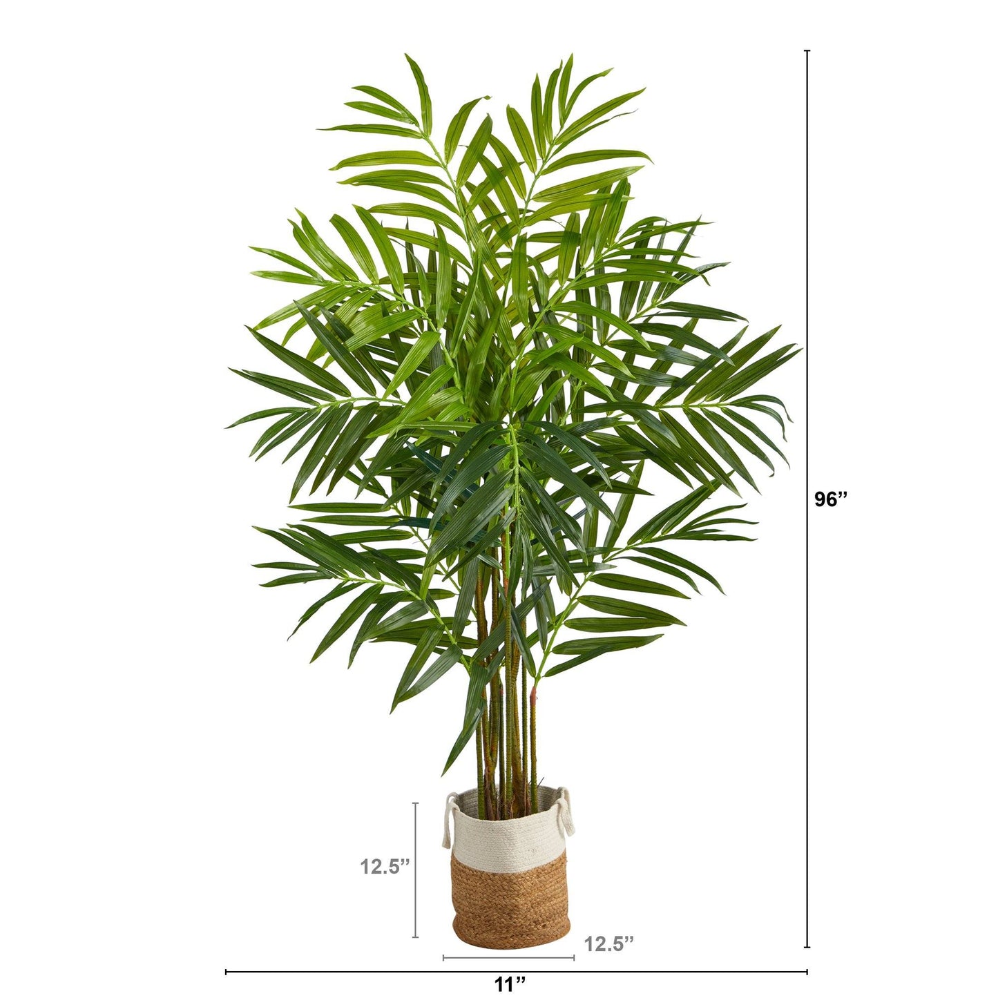 Arbre artificiel King Palm de 8 pi avec 12 branches pliables dans un pot en jute naturel et coton fait à la main