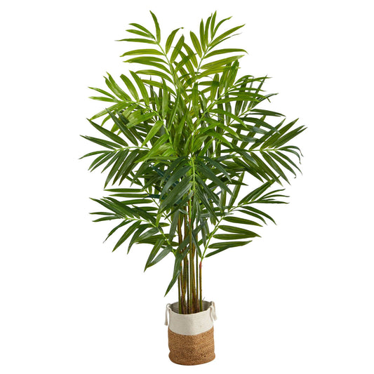 Arbre artificiel King Palm de 8 pi avec 12 branches pliables dans un pot en jute naturel et coton fait à la main