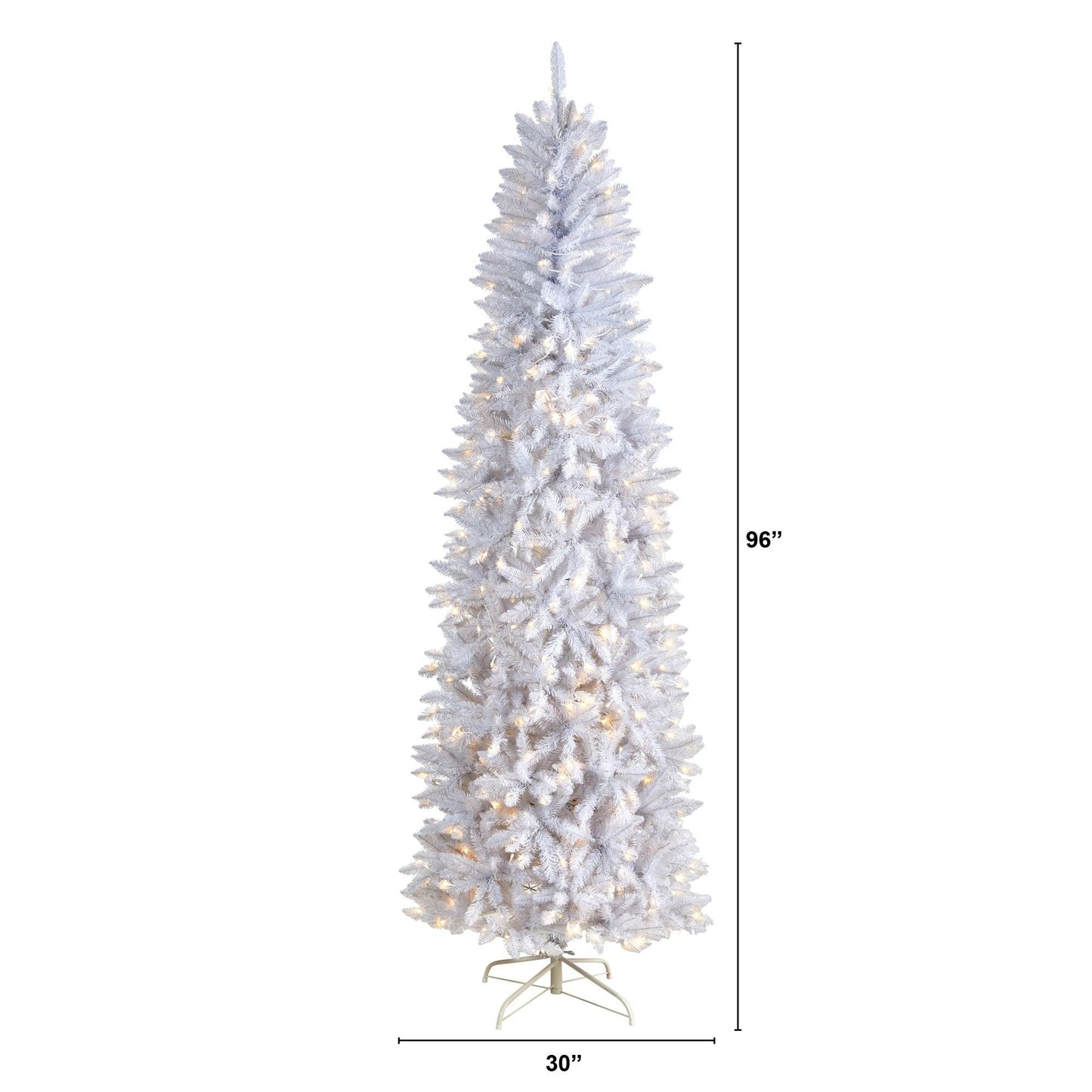 Árbol de Navidad artificial blanco delgado de 8 pies con 400 luces LED de color blanco cálido y 1348 ramas flexibles