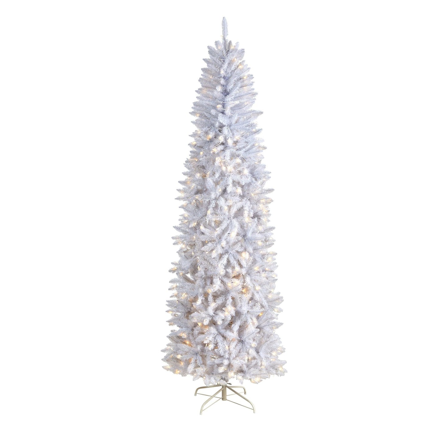 Árbol de Navidad artificial blanco delgado de 8 pies con 400 luces LED de color blanco cálido y 1348 ramas flexibles