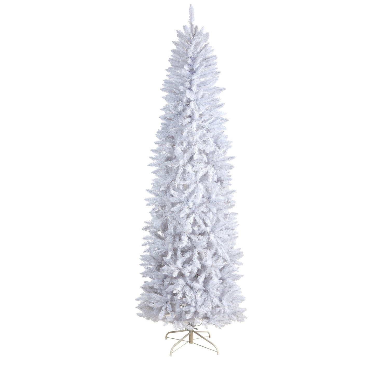 Árbol de Navidad artificial blanco delgado de 8 pies con 400 luces LED de color blanco cálido y 1348 ramas flexibles