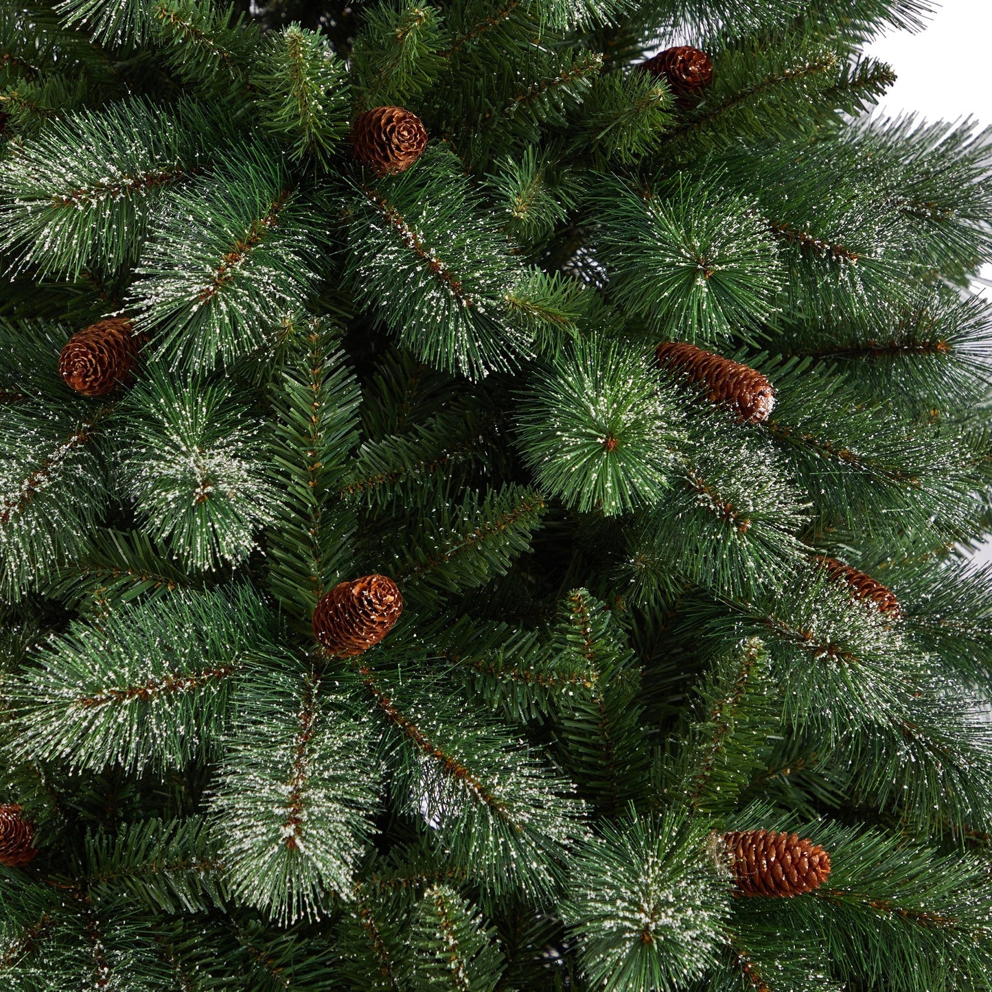 8’ Snowed French Alps Mountain Pine Christmas Tree with 1159 Bendable Branches and Pine Cones