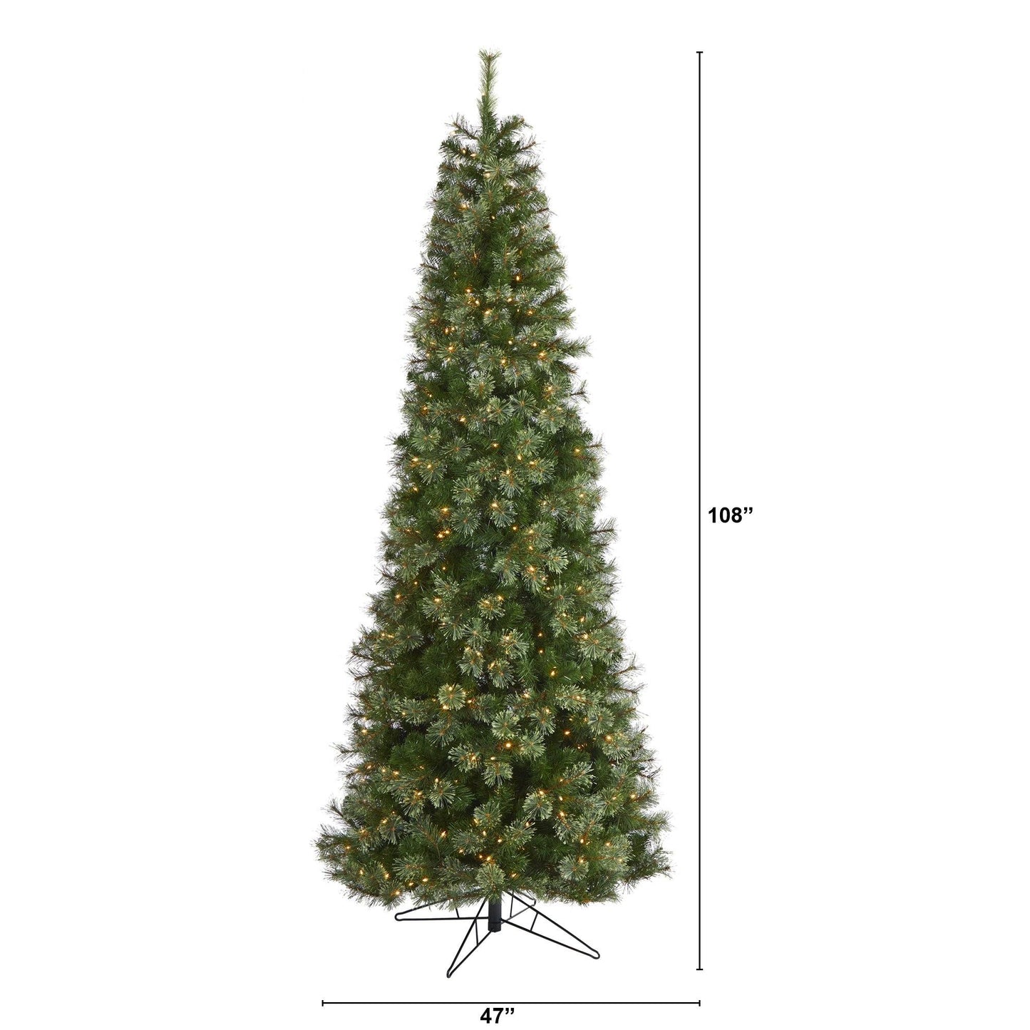 Árbol de Navidad artificial de cachemira de 2,7 m con 550 luces blancas cálidas y 1308 ramas flexibles