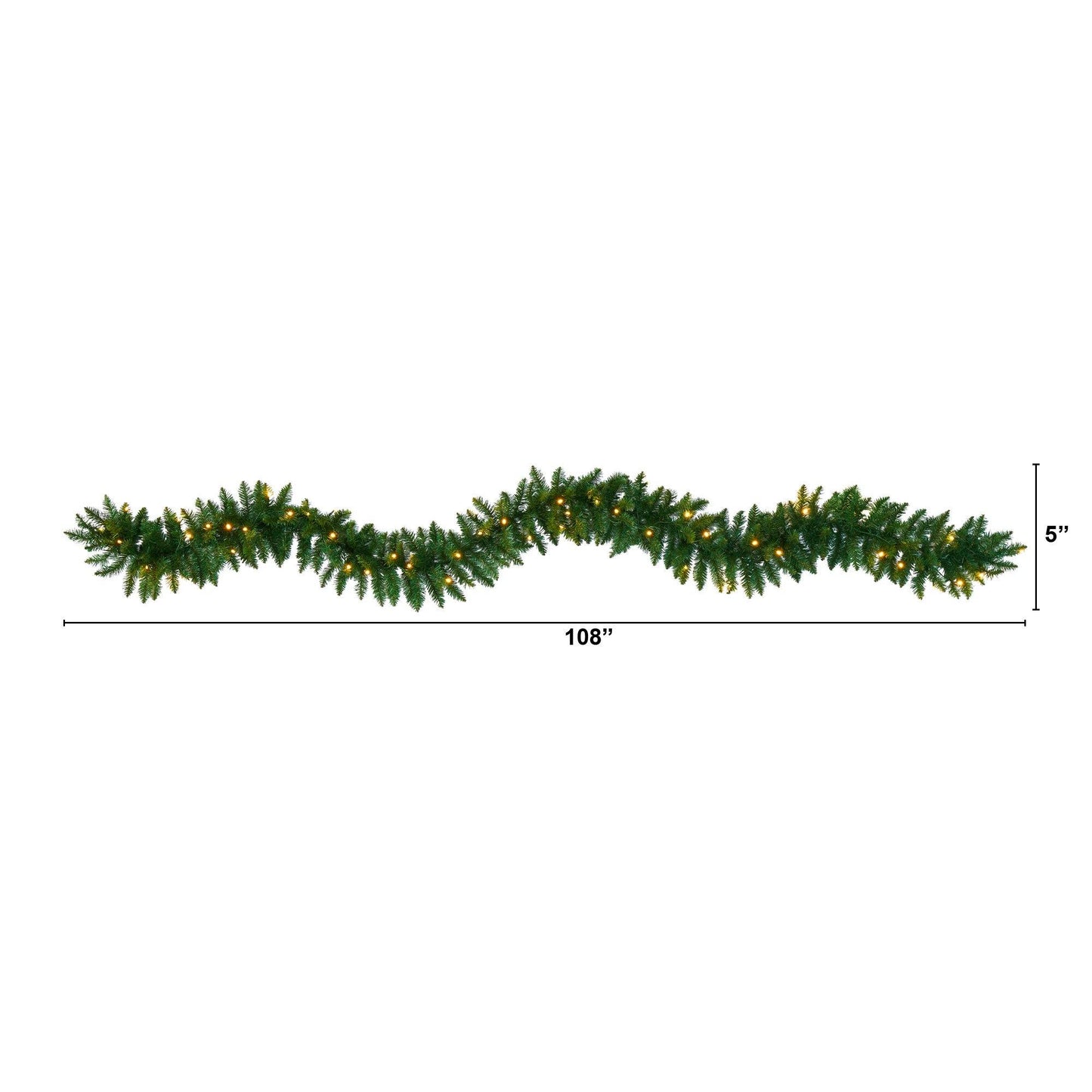 9’ Christmas Pine Artificial Garland with 50 Warm White LEDs Lights - Nearly Natural