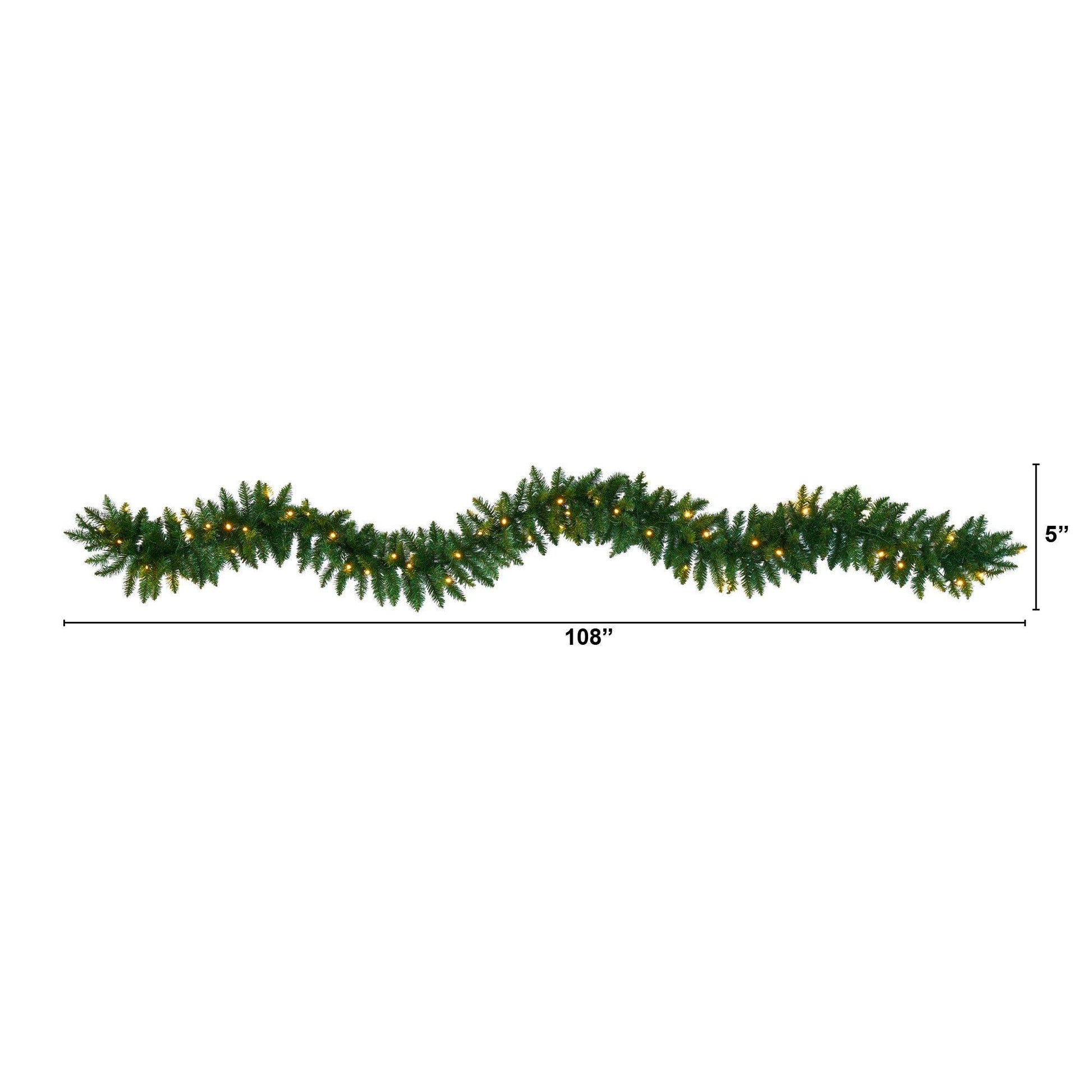 9’ Christmas Pine Artificial Garland with 50 Warm White LEDs Lights - Nearly Natural