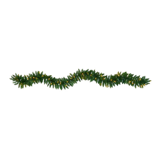 9’ Christmas Pine Artificial Garland with 50 Warm White LEDs Lights - Nearly Natural